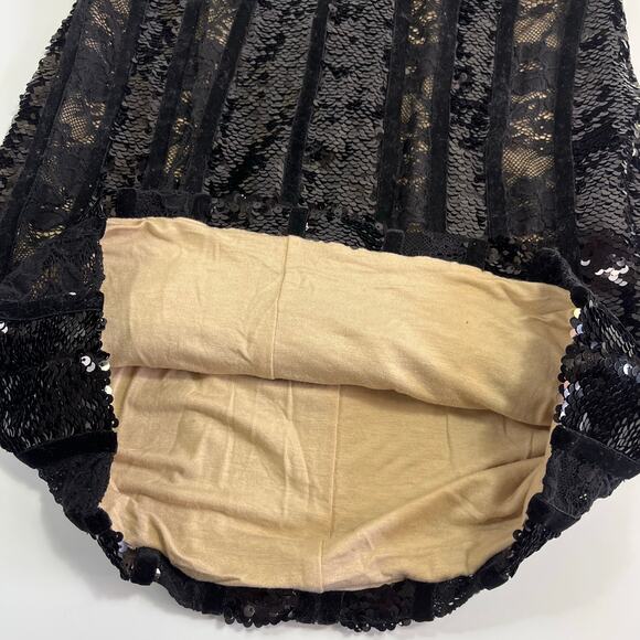 NWT Bebe XXS Bodycon Mini Dress Black Velvet Mesh Nude Sequin Lace Sleeveless - Picture 11 of 15
